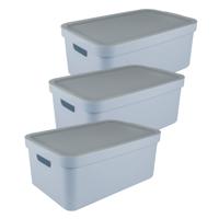 Sunware opbergbox Sigma Home met deksel - 3x - kunststof - 45 liter - lichtblauw