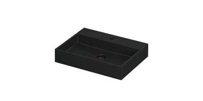 Wastafel United Porselein met 1 kraangat incl. porseleinen click plug en verborgen overloop systeem 60 cm x 45 cm x 11 cm Mat zwart 0206014