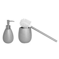 WC-/toiletborstel houder polystone met zeeppompje 280 ml zilver kleurig