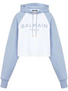 Balmain hoodie crop à logo imprimé - Blanc