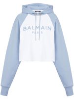 Balmain logo-print cropped hoodie - Blanc