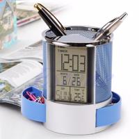 Bureau mesh pen potlood houder eeuwigdurende kalender Office Supplies multifunctionele digitale LED pennen opbergdoos (blauw)