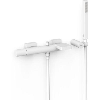 Badkraan Tres Project | Opbouw | Mengkraan | Waterval uitloop | Incl.Handdoucheset | 2-weg | hoh 15 cm | 1-knop | Rond | Wit mat