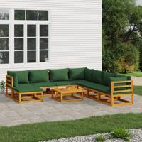 9-delige Loungeset met groene kussens massief hout