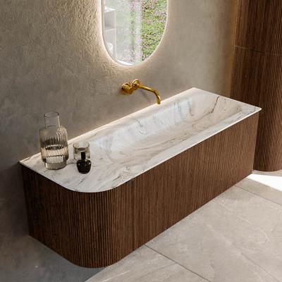 Badmeubel Mondiaz Kurve-Dlux | 125 cm | Meubelkleur Walnut | Wastafelkleur Glace | Solid surface | Rechts spoelbak | Zonder kraangat(en)
