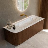 Badmeubel Mondiaz Kurve-Dlux | 125 cm | Meubelkleur Walnut | Wastafelkleur Glace | Solid surface | Rechts spoelbak | Zonder kraangat(en) Badmeubel Mondiaz Kurve-Dlux | 125 cm | Meubelkleur Walnut | Wastafelkleur Glace | Solid surface | Rechts spoelbak | Zonder kraangat(en)
