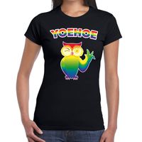 Yoehoe gay pride knipogende uil tekst/fun shirt zwart dames 2XL  -