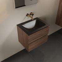 MONDIAZ AIVY 60cm badmeubel Mocha, wastafel Urban solid surface midden zonder kraangat met spiegel (AI-351111URBAN-NO - AI-M60MOMI - AI-S60X70)