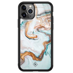 iPhone 11 Pro Max glazen hardcase - Goud blauw marmer