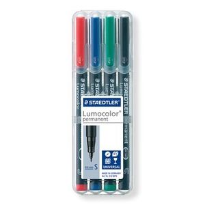 Staedtler Lumocolor permanent S DRY SAFE 313 WP4 Permanent marker Rood, Blauw, Groen, Zwart Watervast: Ja
