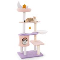 140 cm Krabpaal Katten Klimrek met Meerdere Lagen Hangmat Mand Kattentoren met Sisal Krabpaal en Hangende Speeltjes