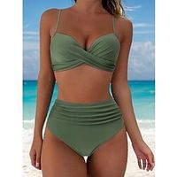 Dames Zwemkleding Bikini Normaal Zwempak 2-stuks Hoog getailleerd Effen Strand Kleding Push-up Badpakken Lightinthebox