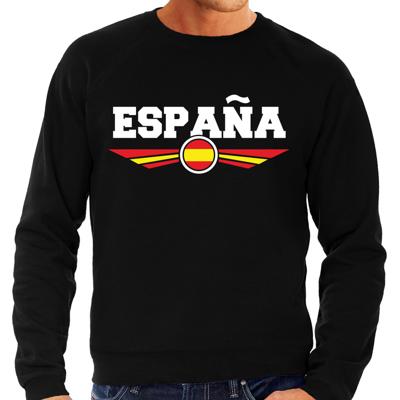 Spanje land thema sweater - met vlag kleuren - zwart - heren - Supporters trui - lange mouwen
