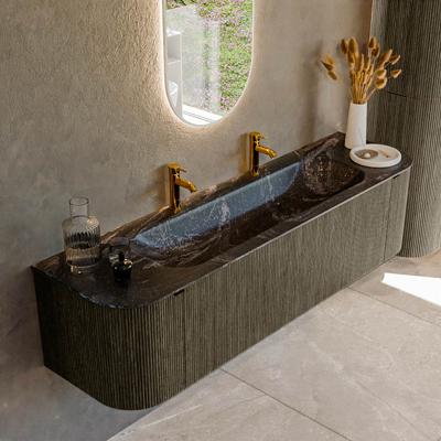 Badmeubel Mondiaz Kurve-Dlux | 170 cm cm | Meubelkleur Shadow | Wastafelkleur Lava | Solid surface | Wasbak midden spoelbak | 2 kraangaten