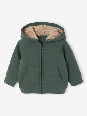 Baby vestje van fleece met rits en gevoerde capuchon dennen
