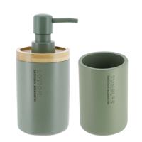 Tendance Badkamer accessoires set 2-delig - Polyresin/bamboe - groen - robuust - matte coating