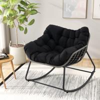 Schommelstoel met Dik & Afneembaar Kussen Oversized Schommelstoel Relax Fauteuil Zwart