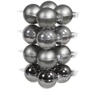 Kerstballen - 16x st - titanium grijs tinten - D8 cm - glas - kerstversiering