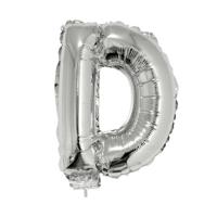 Folieballon letter D - 41 cm - zilver - feestdecoratie - versiering