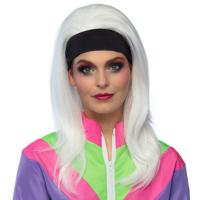 Verkleedpruik voor dames - wit - Eighties/nineties/foute party - Carnaval - lang haar - thumbnail