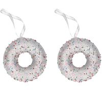 2x Zilveren donuts kerstornamenten kersthangers 10 cm - Kersthangers