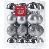 24x Glans/mat/glitter kerstballen zilver 3 cm kunststof kerstboom versiering/decoratie - Kerstbal - thumbnail