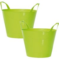 3x Stuks kunststof flexibele emmers/wasmanden/kuipen groen 45 liter