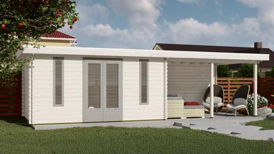 Woodpro Domburg Tuinhuis 850x300 cm 28 mm vuren blank- Plat dak- Onbehandeld vurenhout- Woodpro