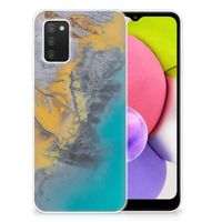 Samsung Galaxy A03S TPU Siliconen Hoesje Marble Blue Gold - thumbnail