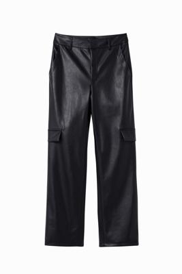 Leatherlook cargobroek - BLACK - XXL