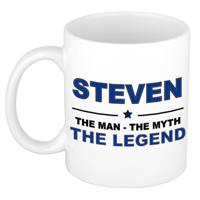 Steven cadeau mok - man myth legend - naam koffiemok / beker - wit en blauw - 300 ml