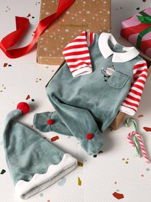Kerstset pyjama + muts baby unisex dennengroen