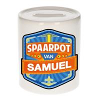 Kinder spaarpot met naam - Samuel - keramiek - met dop - wit - Sparen - Spaargeld van Samuel