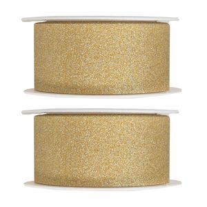 2x Hobby/decoratie gouden sierlinten met glitters 3 cm/30 mm x 5 meter