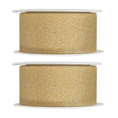 2x Hobby/decoratie gouden sierlinten met glitters 3 cm/30 mm x 5 meter