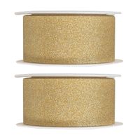 2x Hobby/decoratie gouden sierlinten met glitters 3 cm/30 mm x 5 meter