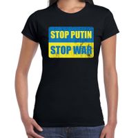 Stop putin stop war t-shirt zwart dames - Oekraine shirt met Oekraiense vlag Stop putin stop war t-shirt zwart dames - Oekraine shirt met Oekraiense vlag