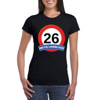 Verkeersbord 26 jaar t-shirt zwart dames - thumbnail