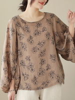 Stand Collar Floral Loose Casual Shirt