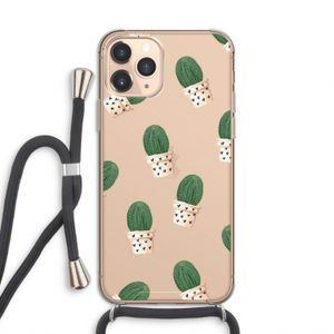 Cactusprint roze: iPhone 11 Pro Transparant Hoesje met koord