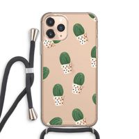 Cactusprint roze: iPhone 11 Pro Transparant Hoesje met koord