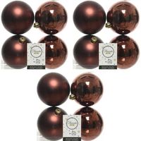 12x Kunststof kerstballen glanzend/mat mahonie bruin 10 cm kerstboom versiering/decoratie - Kerstbal - thumbnail