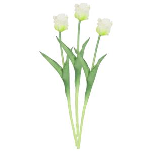 Kunstbloem tulp Parkiet - 3x - wit - real touch - levensecht - 40 cm - decoratie bloemen