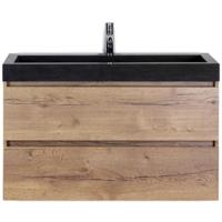 Maxx XL Badmeubelset 100 cm - Natuur Eiken - Wastafel Lucca 1 Kraangat