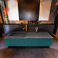 Badkamermeubelset Mondiaz Erin 150 cm met 2 Lades met RIDGE Wastafel Links Dark grey met 1 kraangat Greeploos Mat Smag