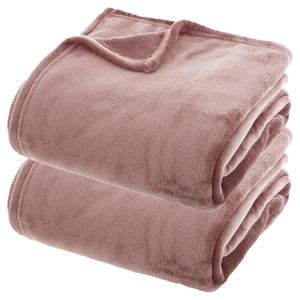 Fleece dekens/fleeceplaids - 2x - oud roze - 180 x 230 cm - polyester - bankdeken