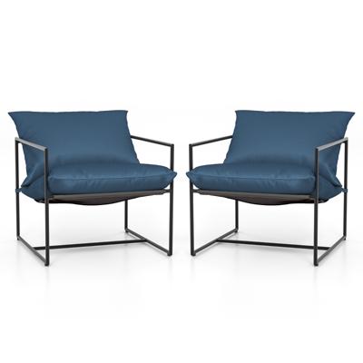 Set van 2 Slingerstoel Moderne Vrijetijdsstoel voor Binnen en Buiten Zitkussens Weerbestendige Zitstof Stevig Metalen Frame Marineblauw