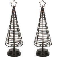 Set van 2x stuks verlichte zwarte 3D lichtboompjes/metalen boompjes/kerstboompjes 45 leds 36 cm