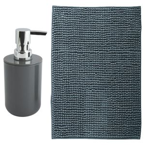 MSV badkamer droogloop mat - Genua - 50 x 80 cm - met bijpassend zeeppompje - donkergrijs - Badmatjes