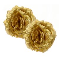 Kerstboom bloemen - 2x st - goud - 14 cm - op clip - kerstrozen